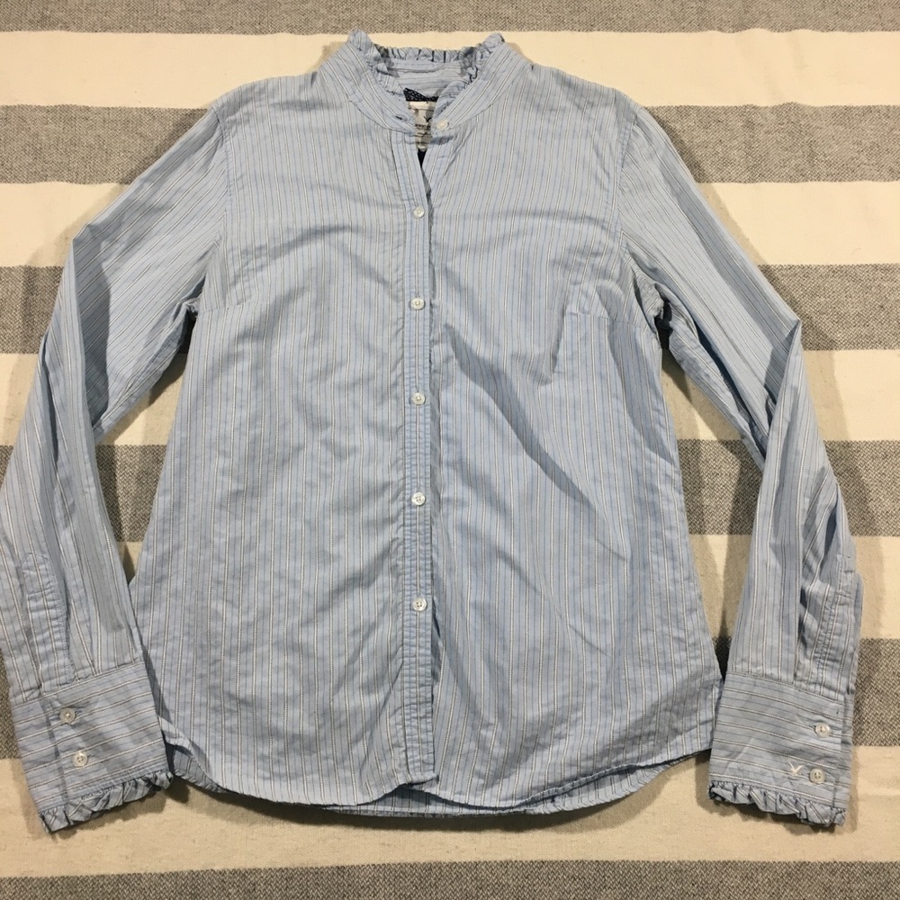 American Eagle Women's Button Down Large Blue