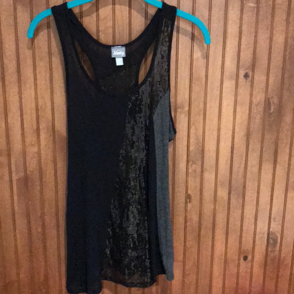 Black and Grey Sequined Racerback Tank