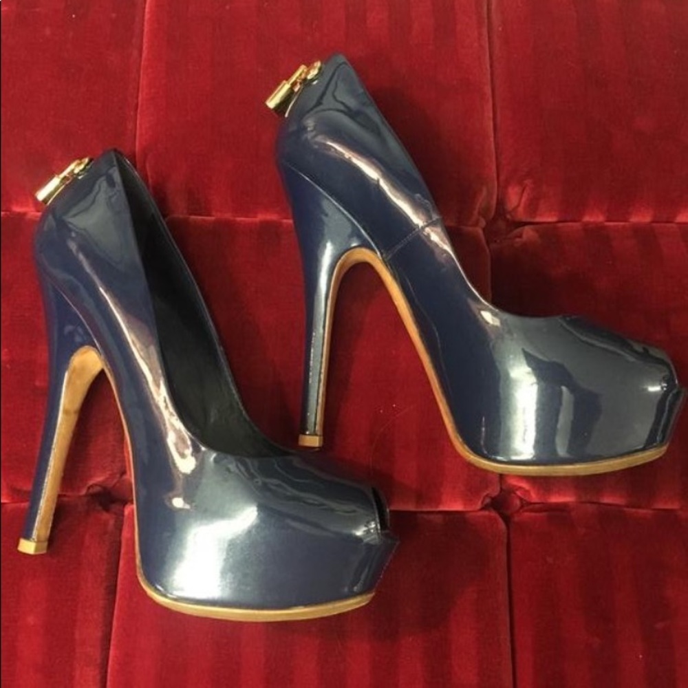 Louis Vuitton Navy Peep Toe Stilettos