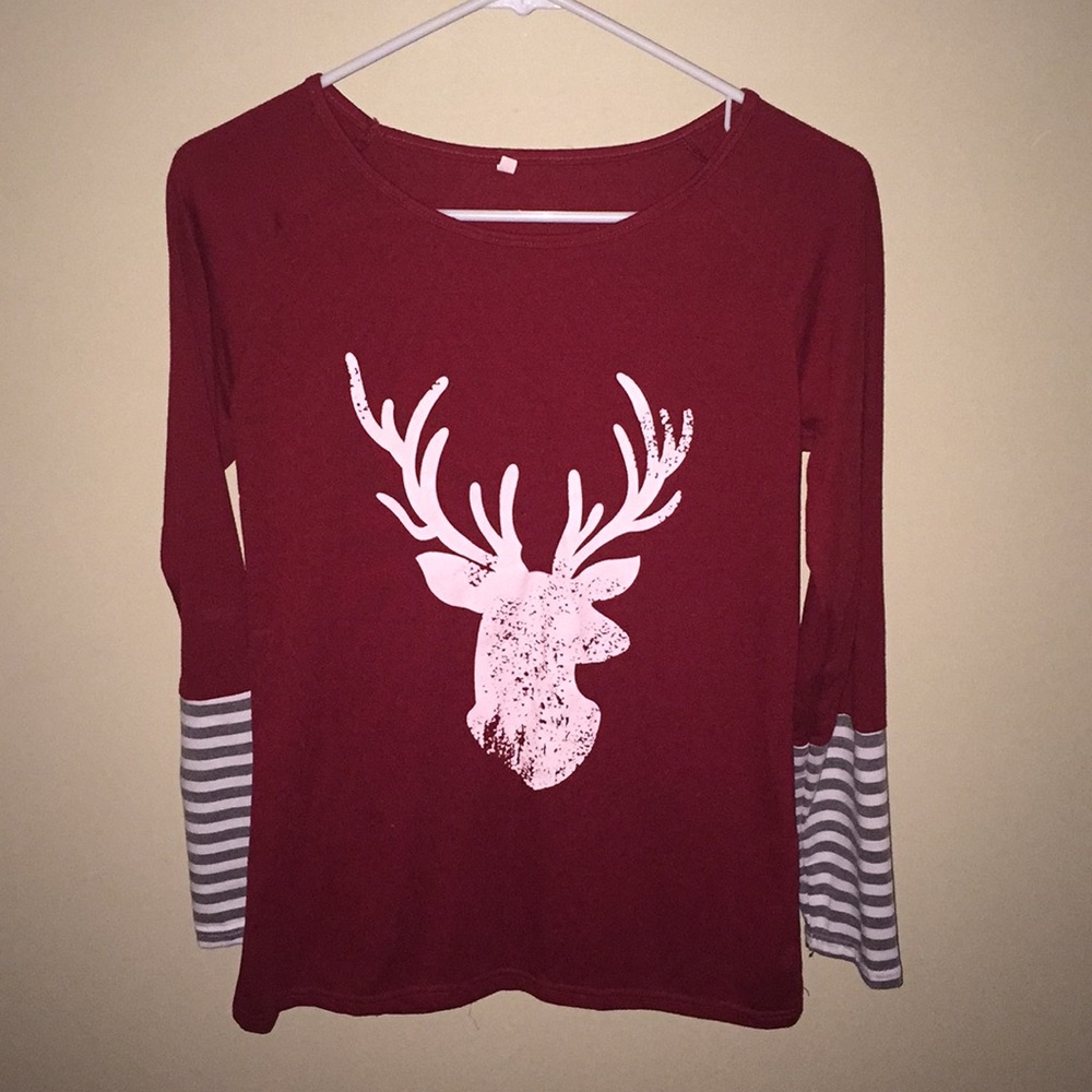 Ladies red/maroon shirt with deer - worn once