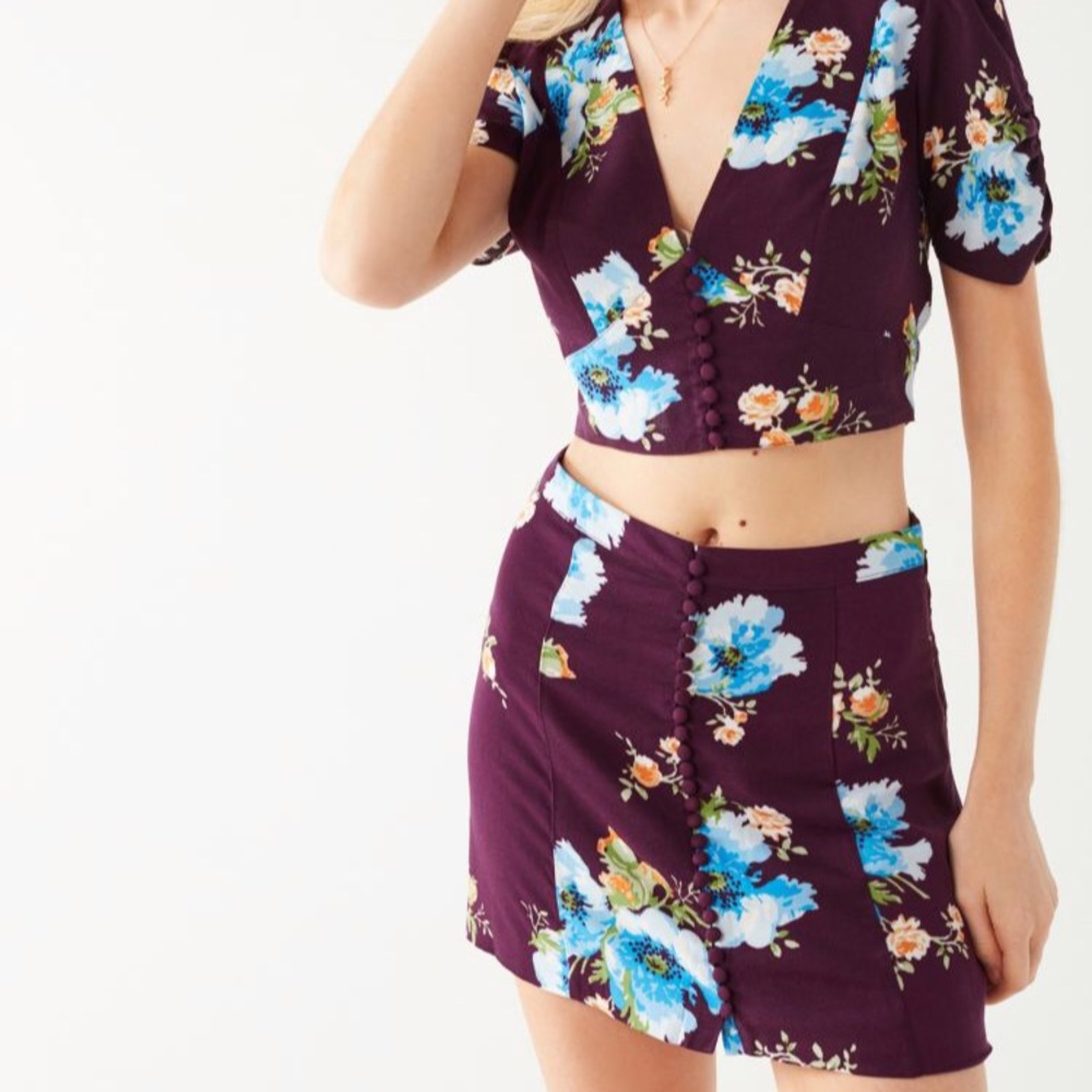 UO Royce covered button mini skirt