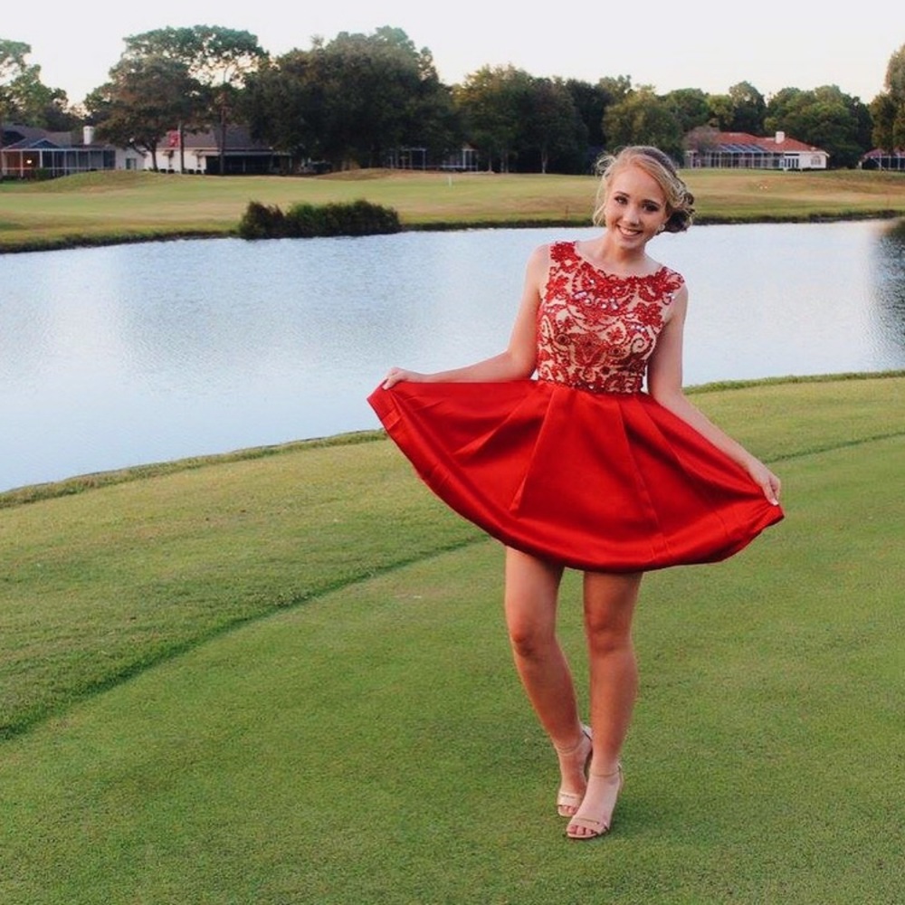 Red silky Homecoming dress