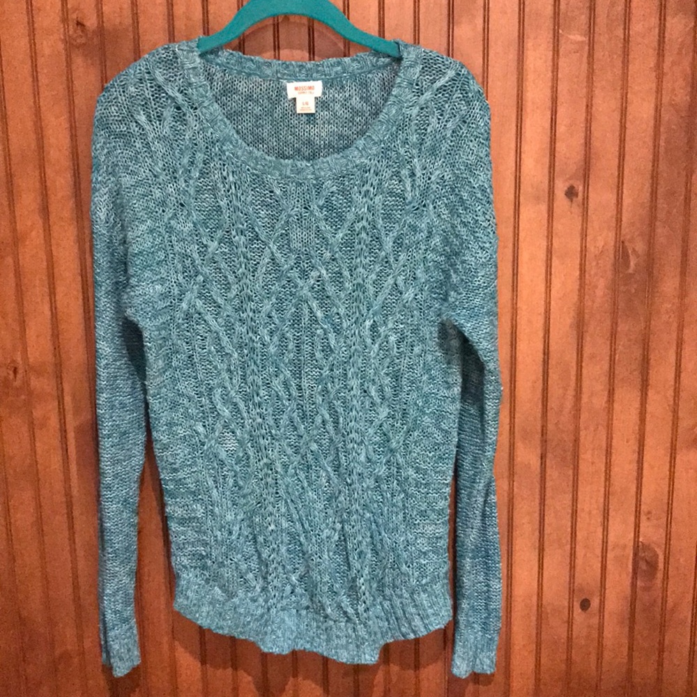 Marled Teal and White Cable Knit Sweater