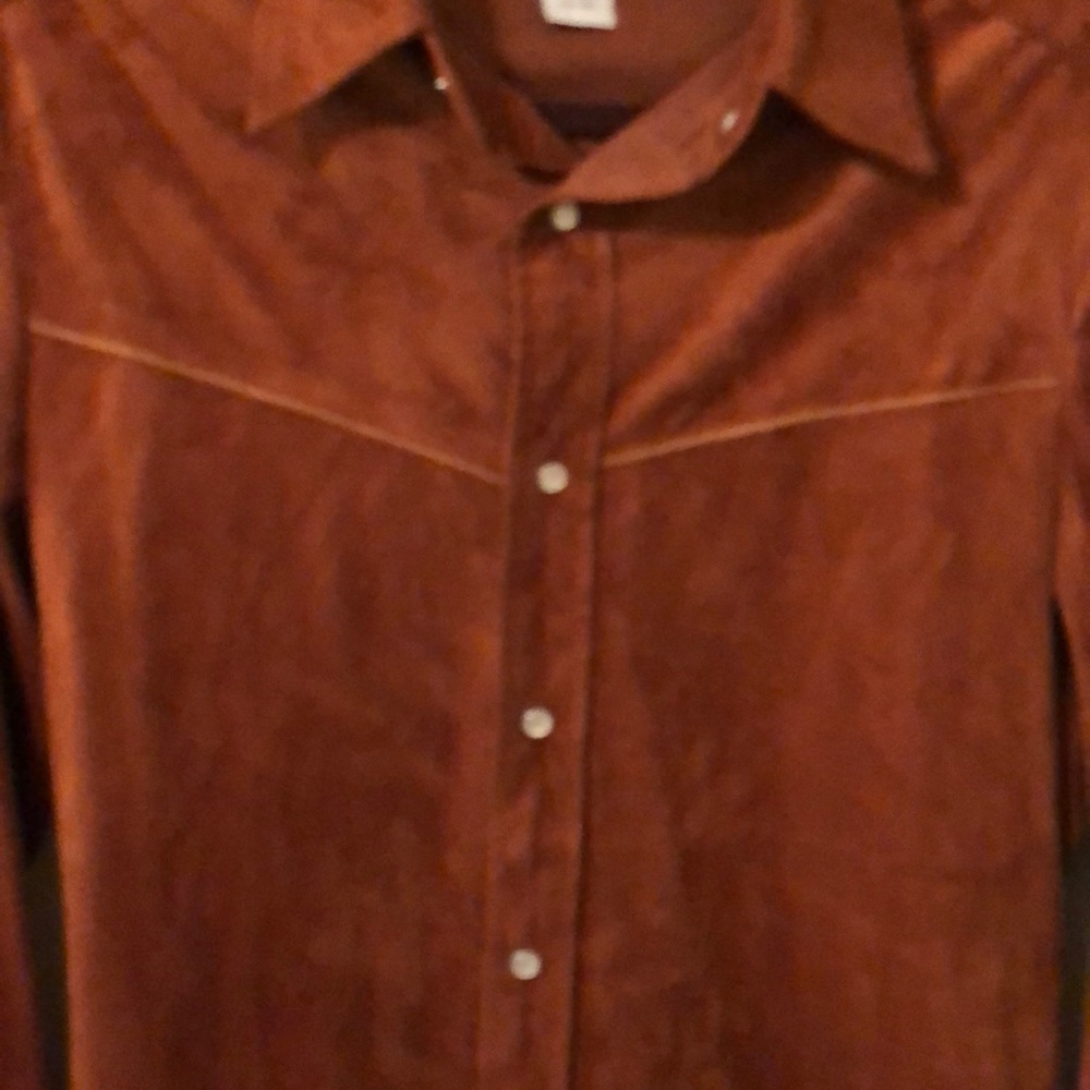 P.O.V. Long sleeve faux suede shirt in large