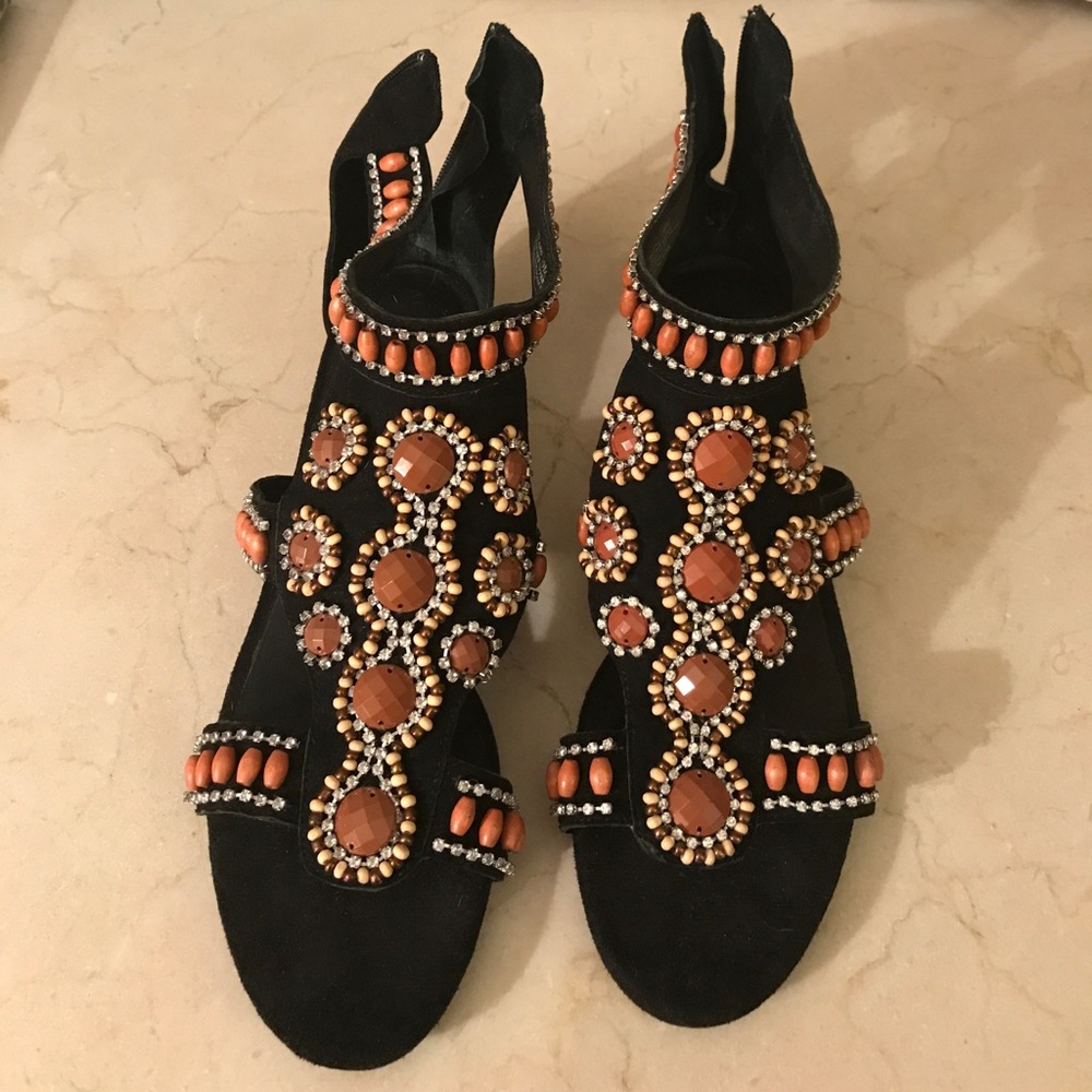 Kelsi Dagger black Suede Embellished Sandals