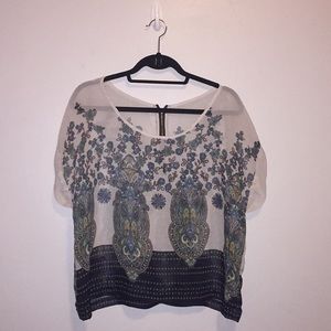 Navy and Green Designed See-through Top