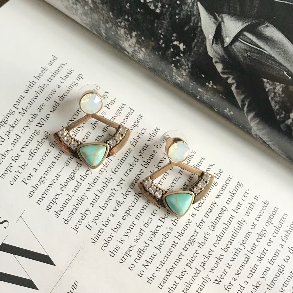 New Fan Shape Boho Style Stone Like Stud Earrings