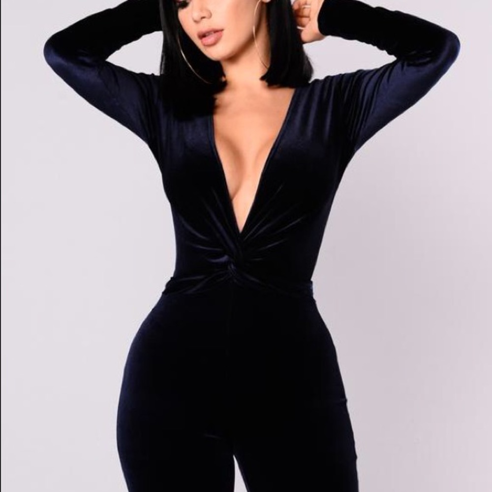 Dark blue velvet jumpsuit