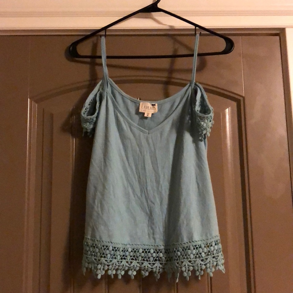 LA Hearts tank with “fall off” shoulders.