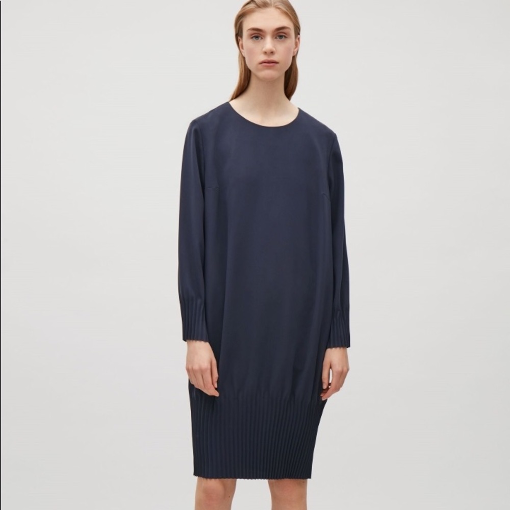 COS Pleated Navy Dress- Long Sleeve