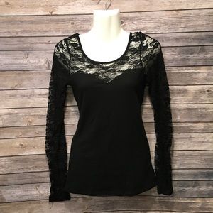 Lace Sleeve Sweetheart Neck Black Long Sleeve
