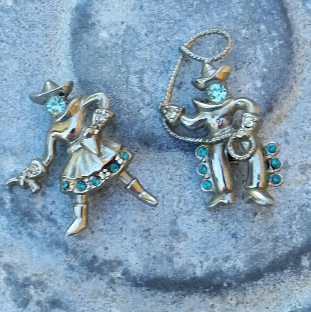 Vintage Pin Set Cowgirl & Cowboy