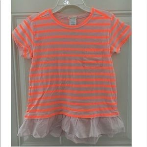 Crewcuts Orange Peach Striped Ruffle Hem Knit Top
