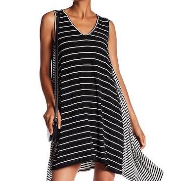 MAX STUDIO "Stripe Tank" Black/White Trapeze Dress - Picture 1 of 2