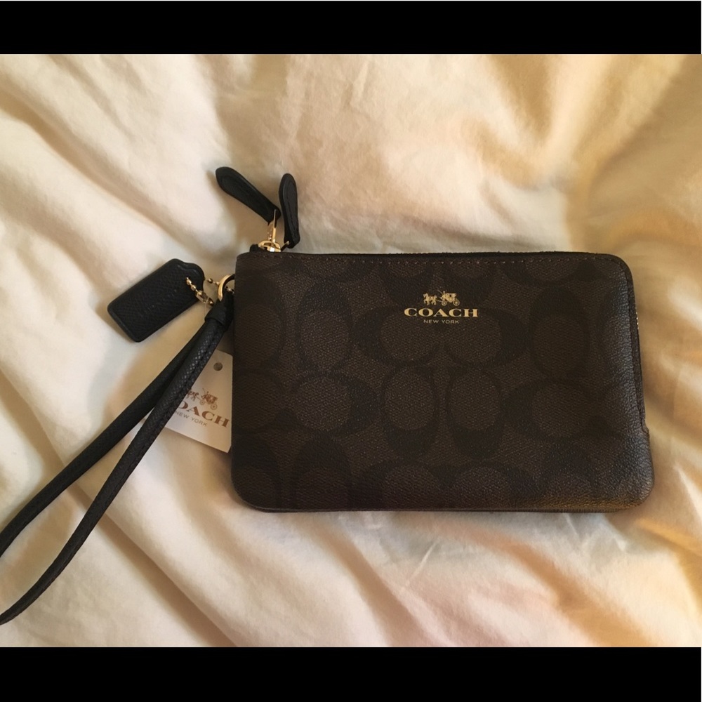 Authentic double pocket Coach wristlet
