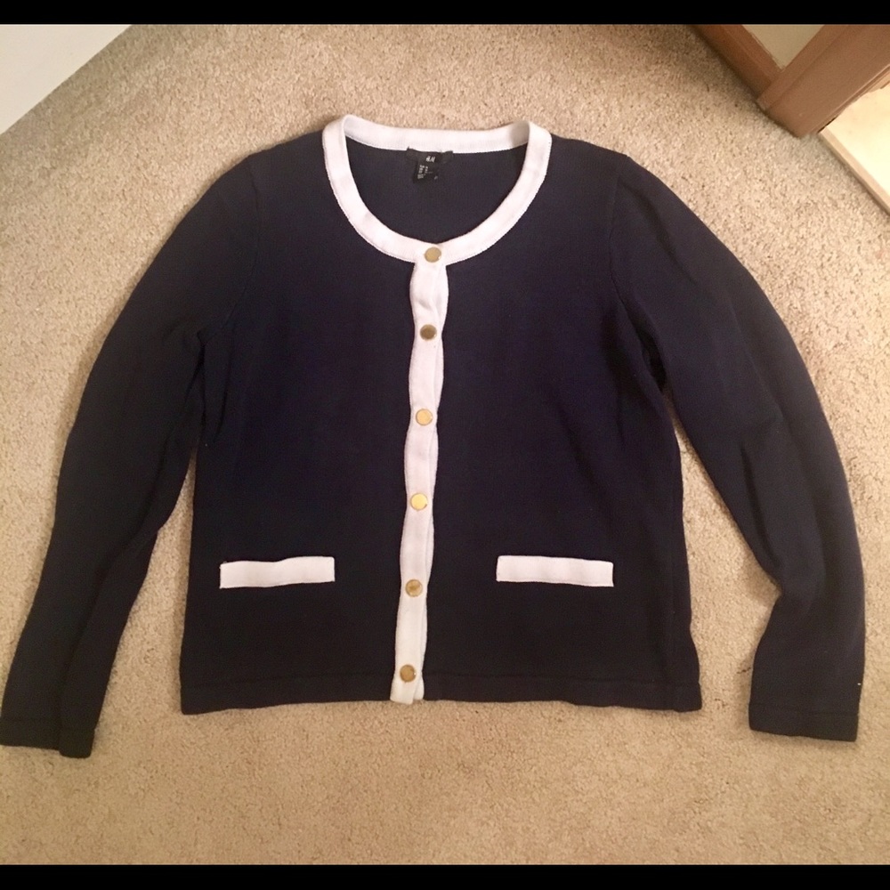 H&M navy/white button down sweater