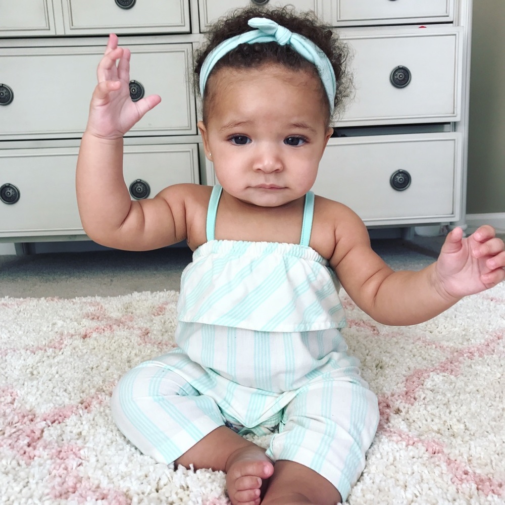 3-6 month 1 piece romper with head band