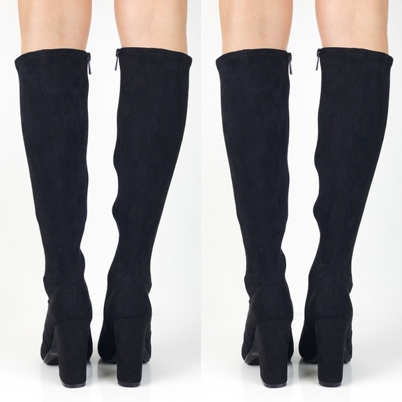Knee High Black Suede Heel Boot - Picture 4 of 8
