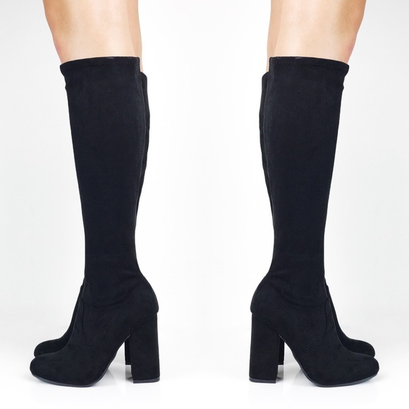 Knee High Black Suede Heel Boot - Picture 6 of 8