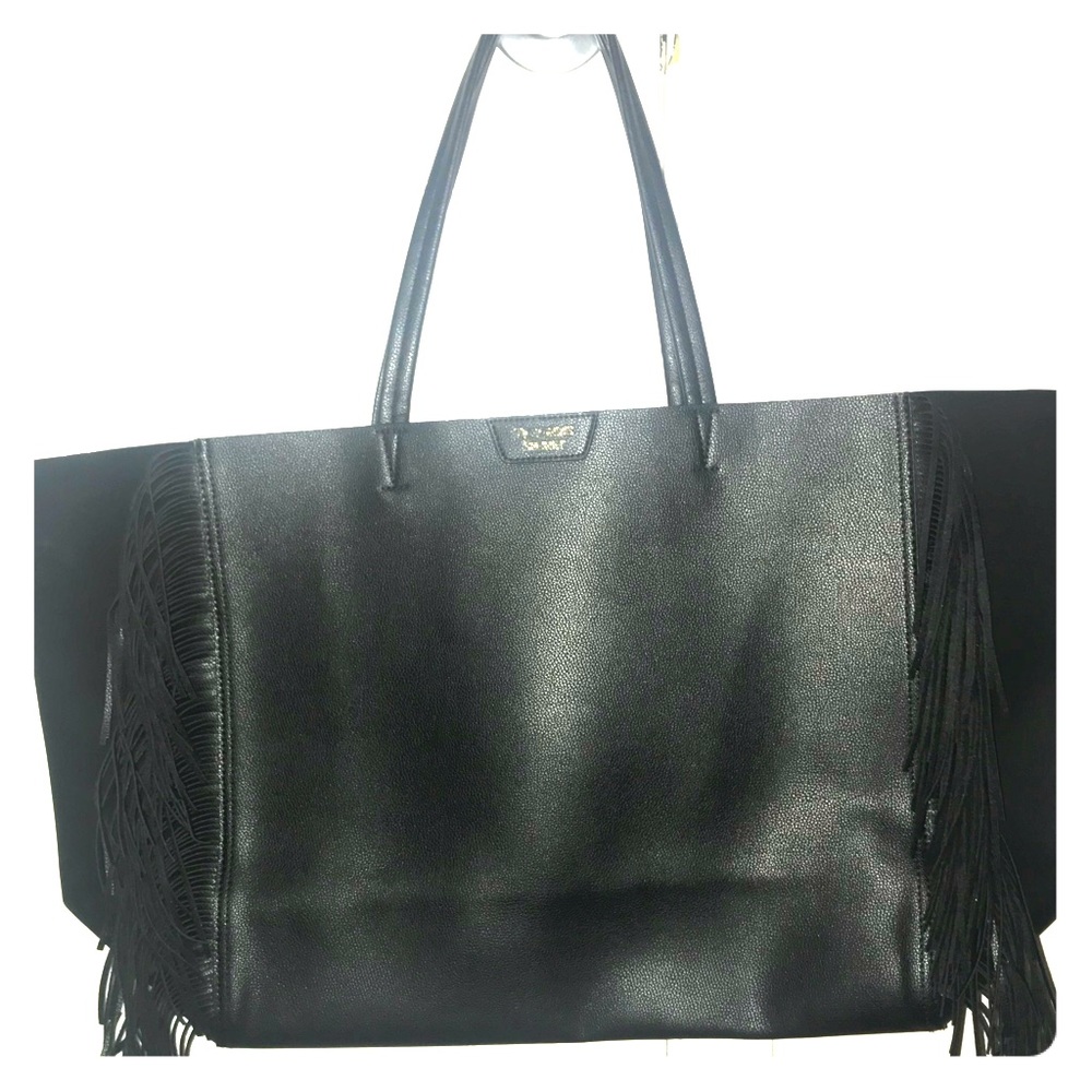 NWOT Victoria’s Secret pleather black fringe tote