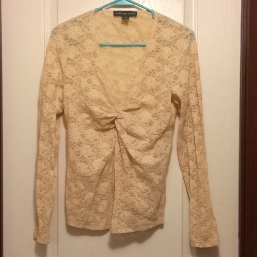 Josephine Chaus Cream Colored Sheer Lace Top