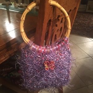 ADORABLE PURPLE RED YELLOW WOVAN MOHAIR BAG BNWOT