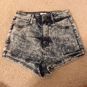 High Waisted Acid Wash Denim Shorts