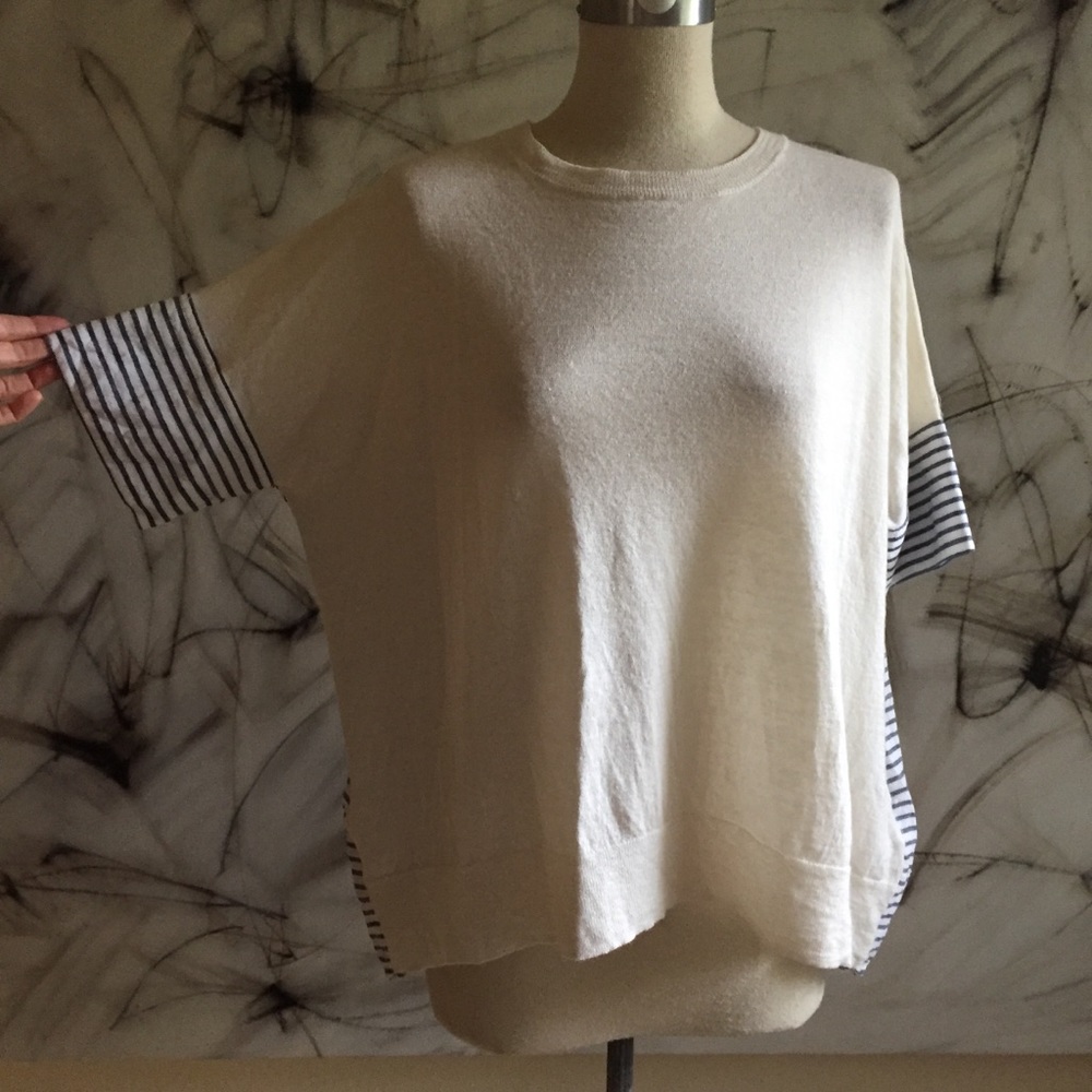 J. Crew boxy linen top with navy white stripes