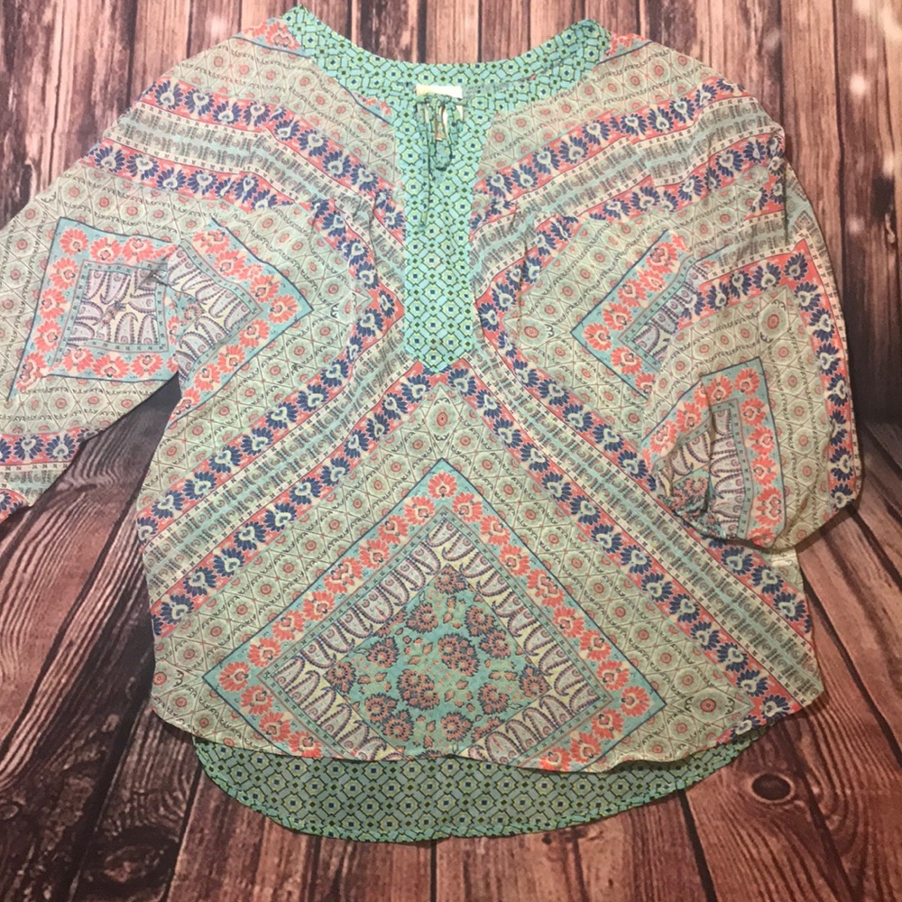 Fig and flowers boho semi-sheer Tunic shirt top