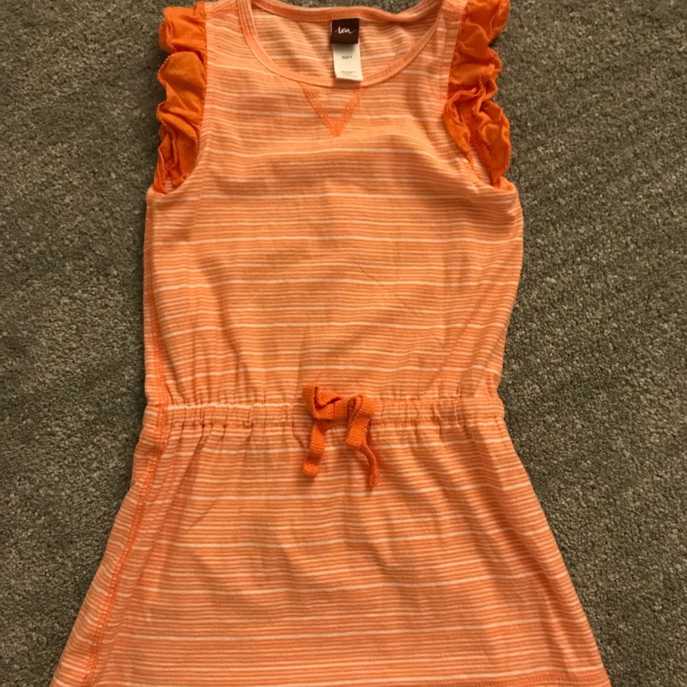 Tea Collection orange white striped dress size 4