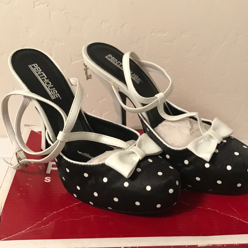 Penthouse Black and with white polka dot heels