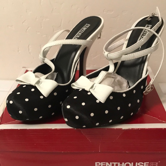 Penthouse Black and with white polka dot heels - Picture 5 of 5