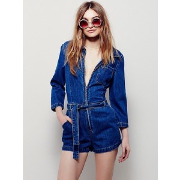 free people denim romper
