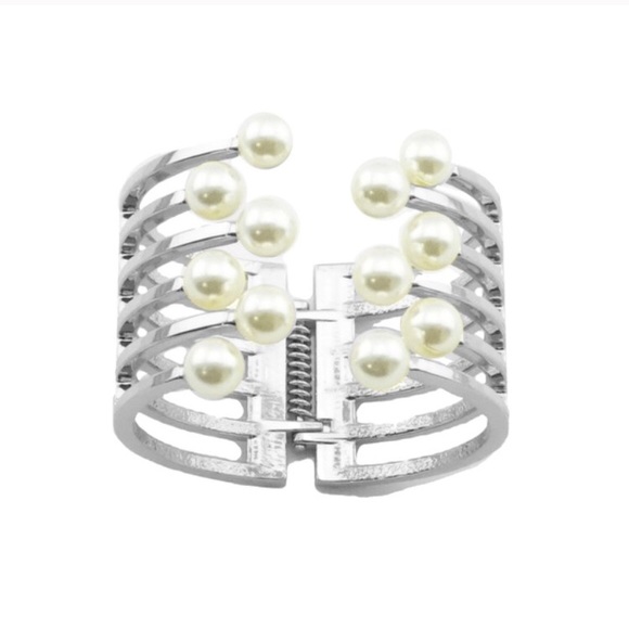 T&J Designs Jewelry - Silver Cluster Pearl Bangle T&J Designs Jewelry - Silver Cluster Pearl Bangle
