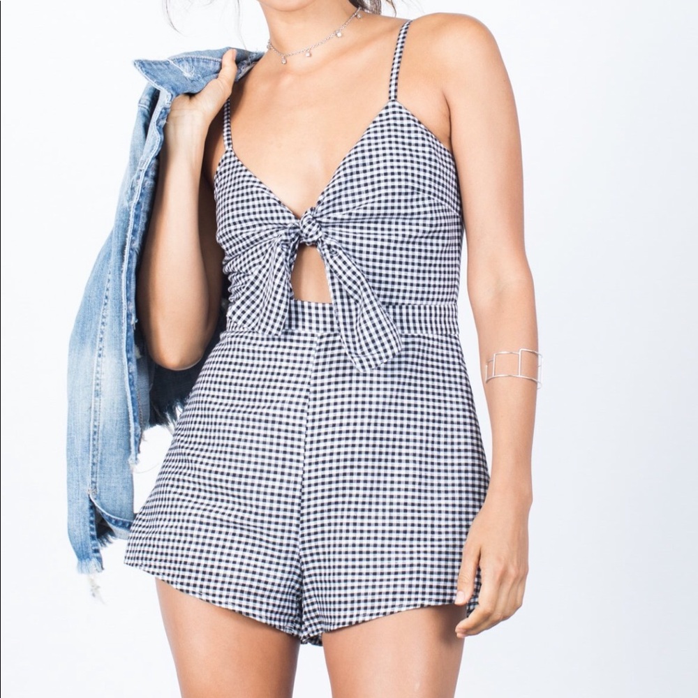 Blue and white checkered Blue Life romper