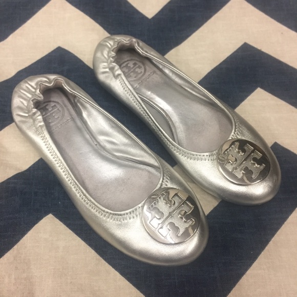 Tory Burch Shoes - Tory Burch Reva Ballet Flats Metallic Silver