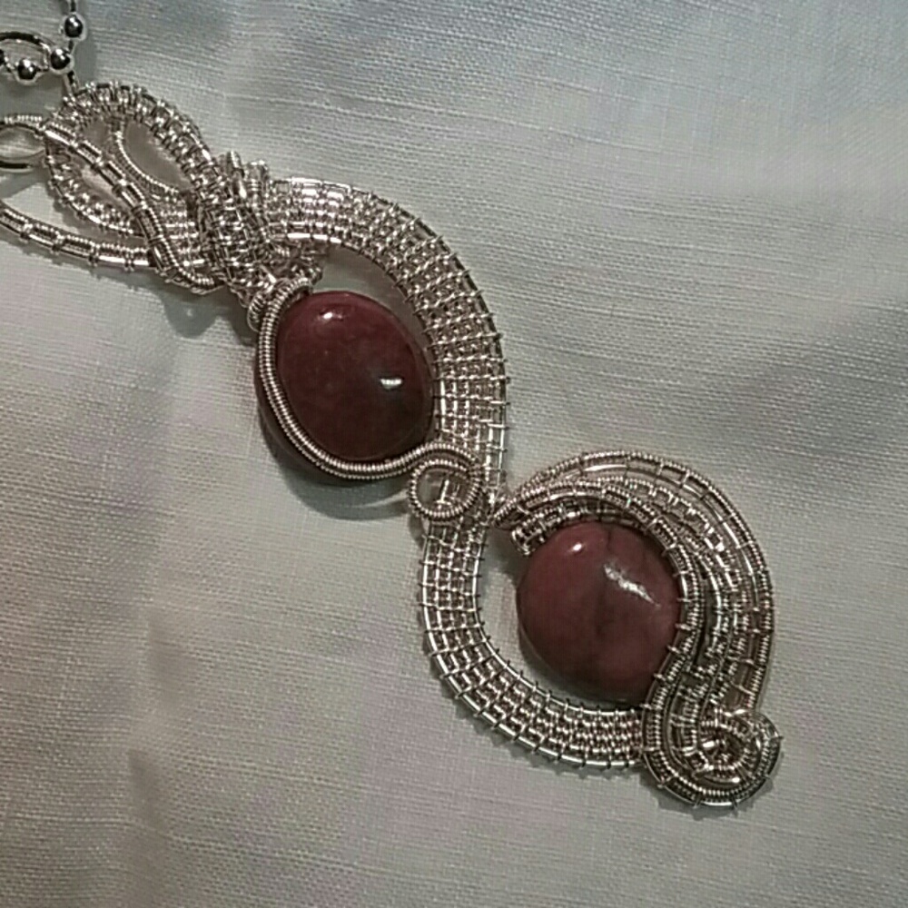 Rhodochrosite hand wrap wire pendant