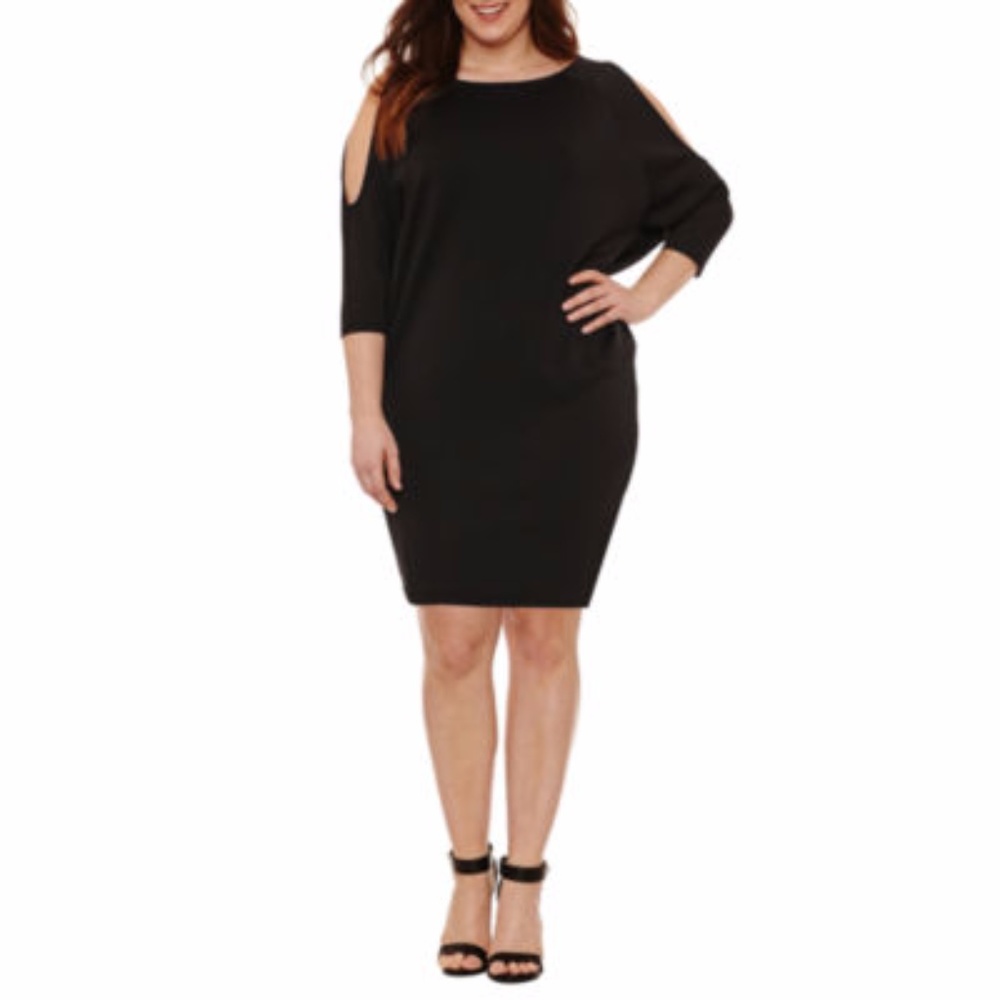 Cold Shoulder 3/4 Sleeve Bodycon Dress Plus Size - Picture 1 of 6