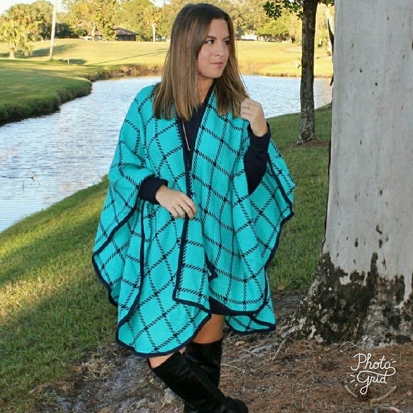 🆕 TURQUOISE AND NAVY SHAW - Picture 1 of 3