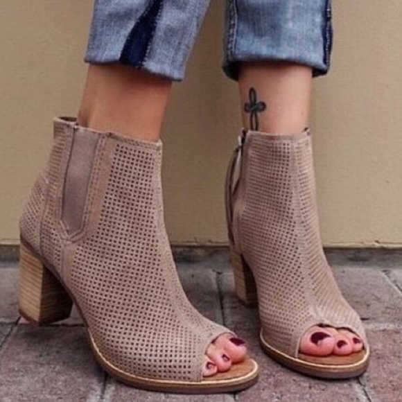 Toms Shoes - TOMS Majorca Perforated Suede Peep Toe Booties