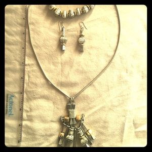 Funky necklace, bracelet, and earrings set