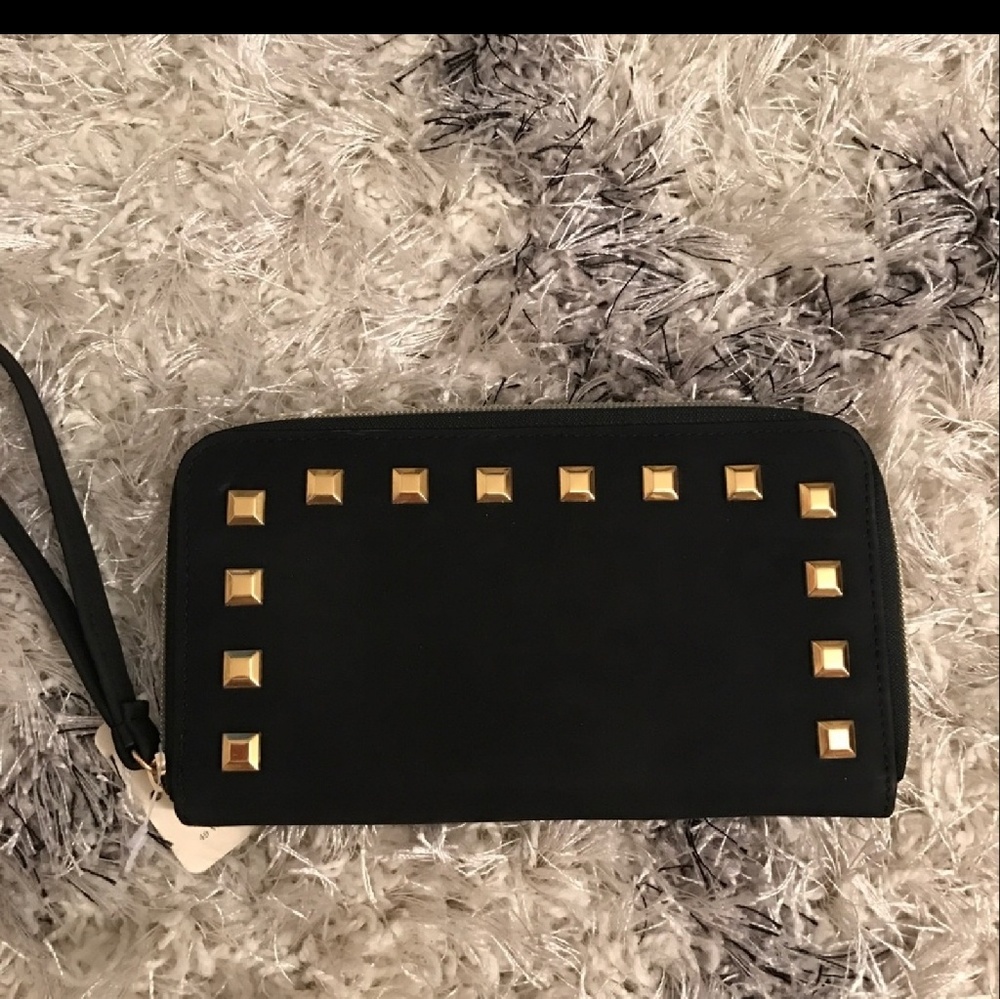 2/$12Black and gold studded wristlet wallet