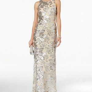 Floral sequin mesh gown