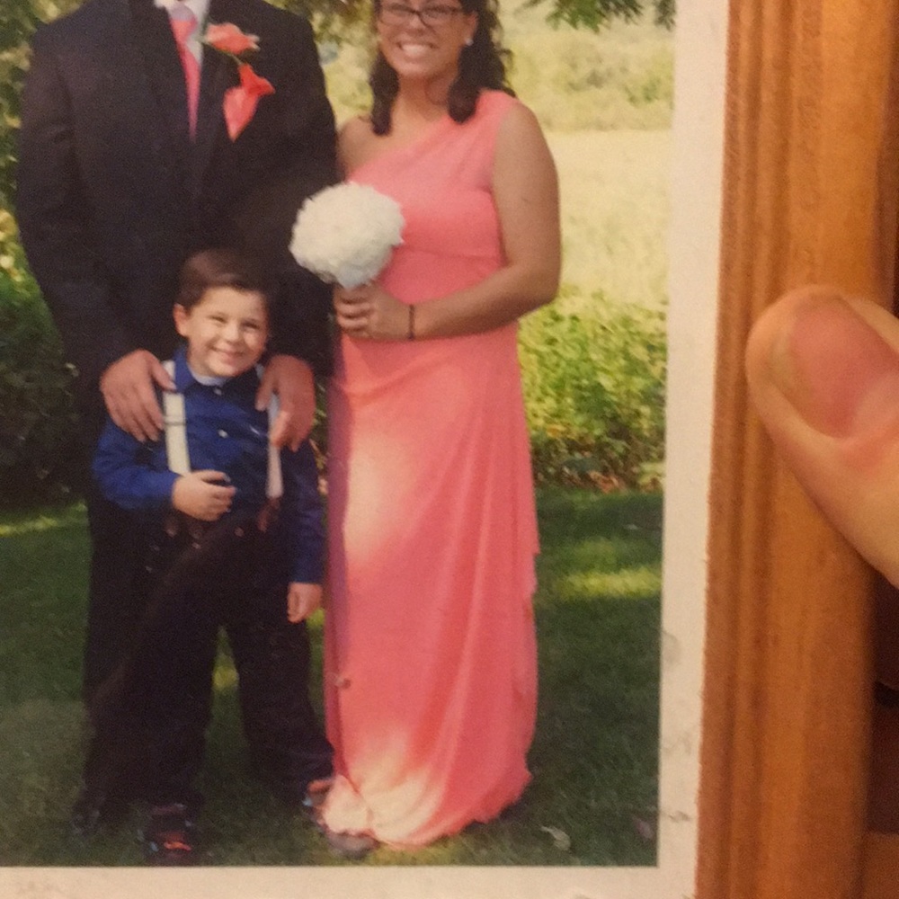 David’s bridal coral off the shoulder