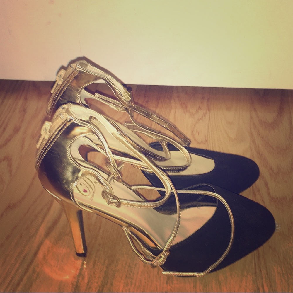 Black and gold heels