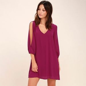 Lulu's Shifting Gears Magenta Long Sleeve Dress