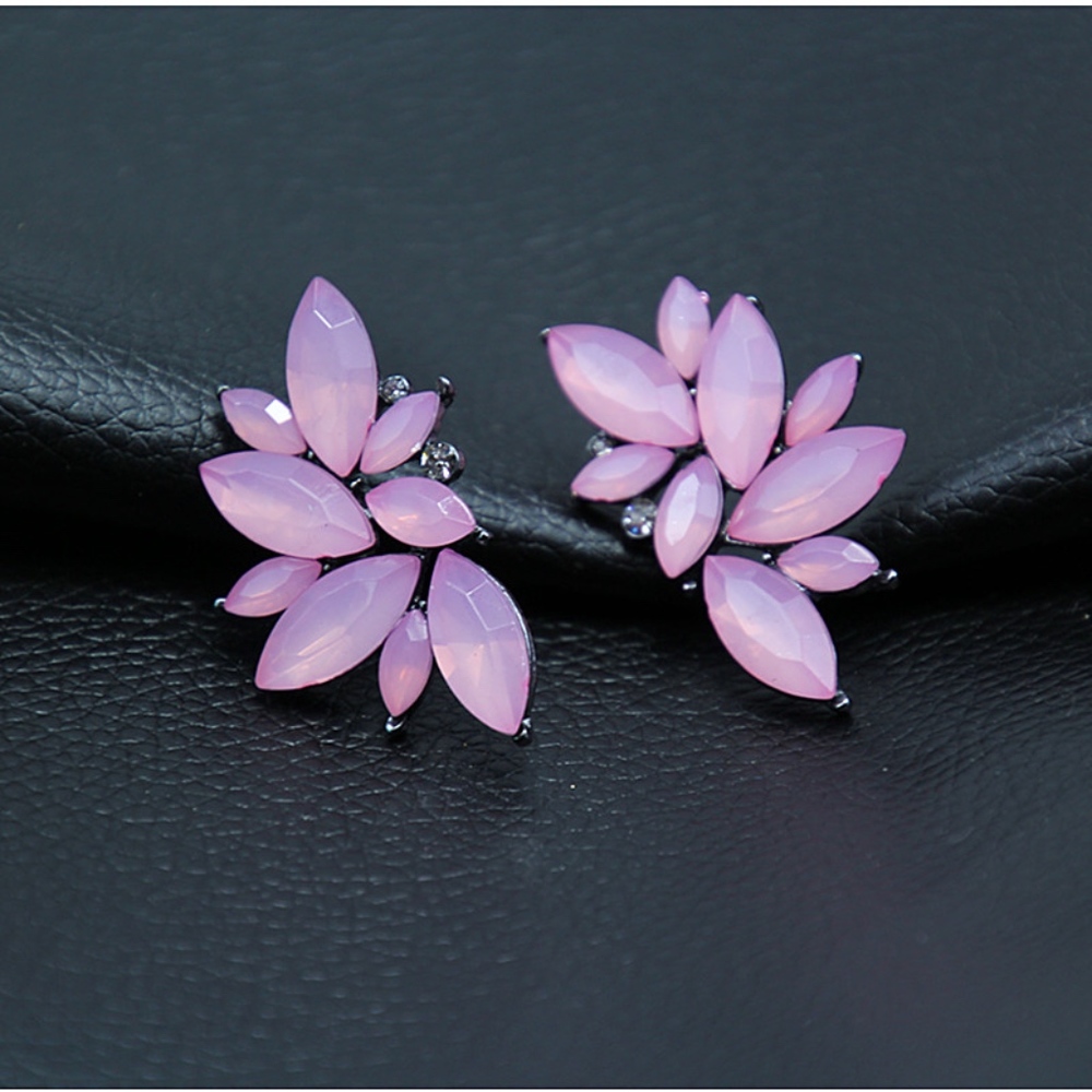 Light Pink Crystal Floral Statement Earrings - Picture 3 of 5
