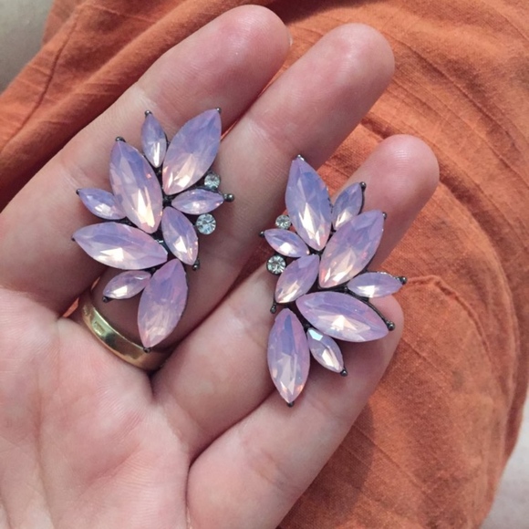 Light Pink Crystal Floral Statement Earrings - Picture 4 of 5