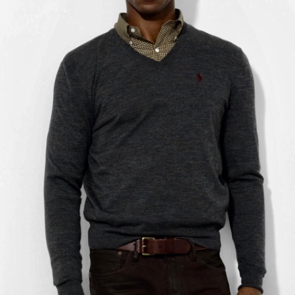 Ralph Lauren Other - Ralph Lauren Gray Merino Wool V neck sweater Sz M