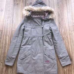 Billabong Grey Winter Coat with Fur Collar